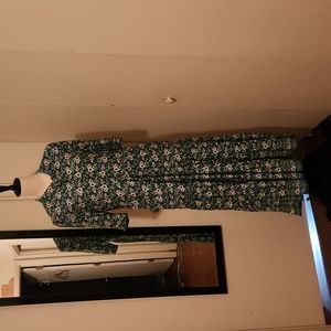 Green and white print dress